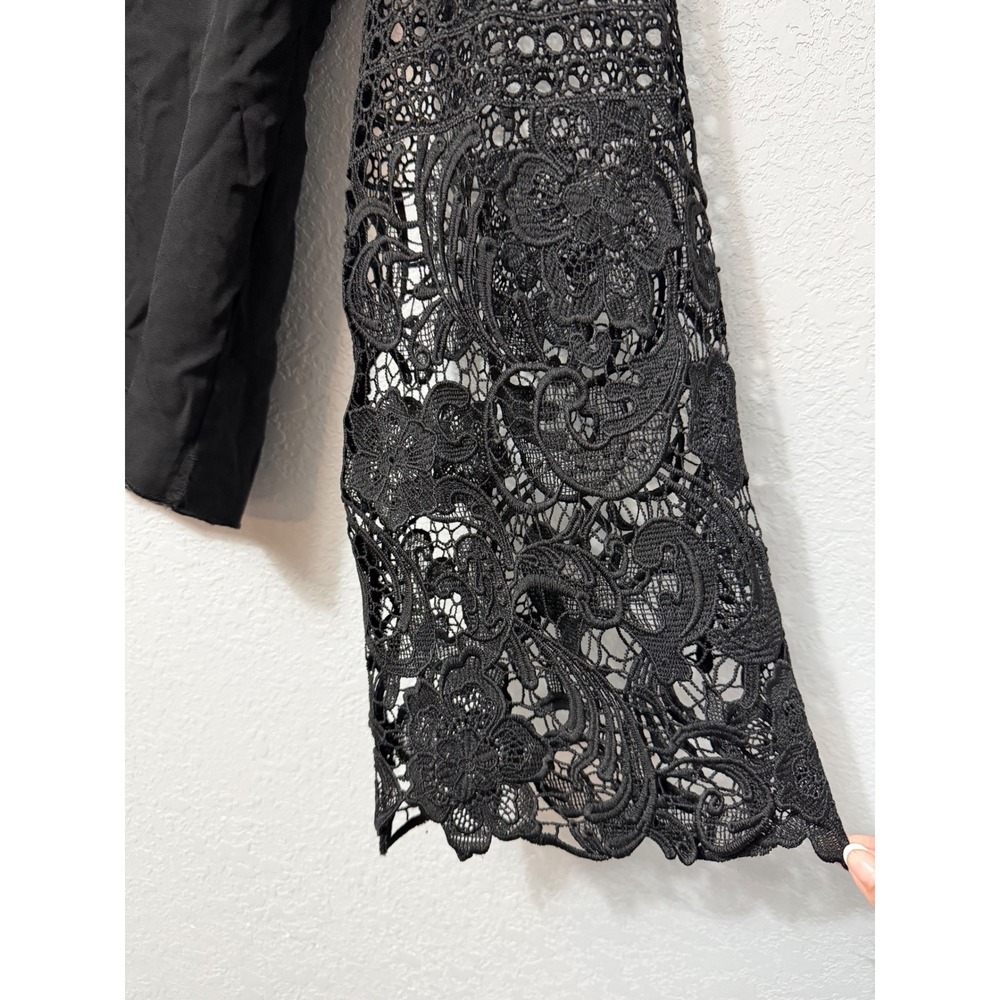 Venus Womens Black Lace Up V-Neck Blouse Crochet Bell Sleeve Top Y66507 Size L - Picture 4 of 9